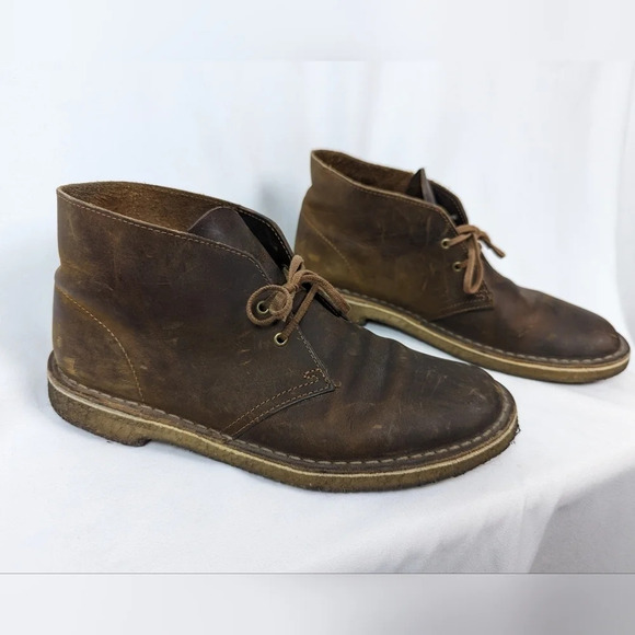 Clarks 8 Originals Desert Chukka Boots Brown Leather Beeswax Lace Up Dress Shoes - Picture 4 of 12